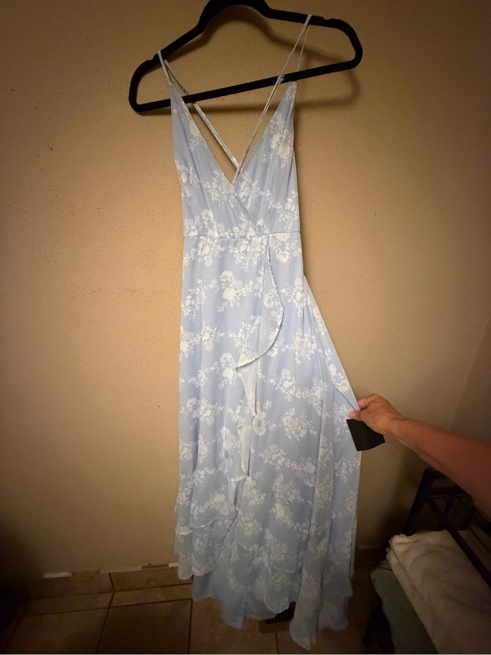 Lulu's Powder Blue Floral Wrap Maxi Dress